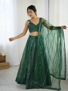 Bottle Green Partywear Sequins Lehenga Choli Set - BONYHUBSALWAR KAMEEZ