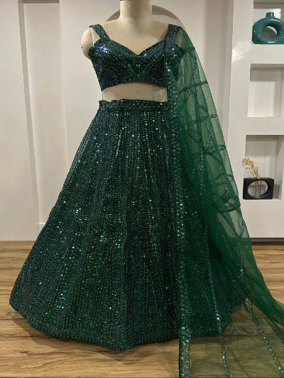 Bottle Green Partywear Sequins Lehenga Choli Set - BONYHUBSALWAR KAMEEZ