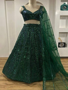 Bottle Green Partywear Sequins Lehenga Choli Set - BONYHUBSALWAR KAMEEZ