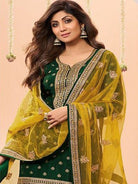 Bottle Green Plus Size Jacquard Embroidered Punjabi Suit Set - BONYHUBSALWAR KAMEEZ