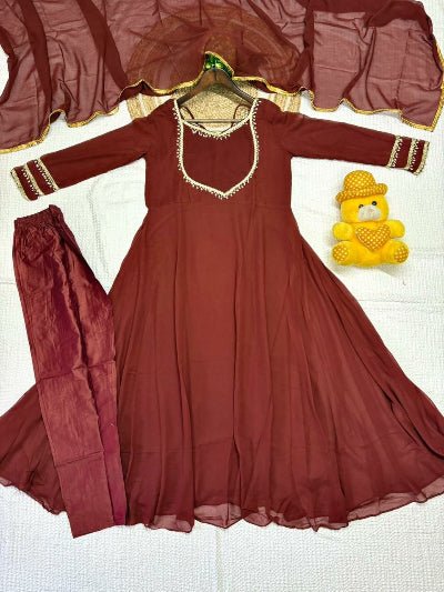 Brick Maroon Georgette Anarkali Suit - BONYHUBSALWAR KAMEEZ