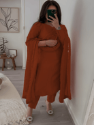 Brown Brick Designer Plain Suit Zari Dupatta Salwar Set UK Next Day - BONYHUBSALWAR KAMEEZ