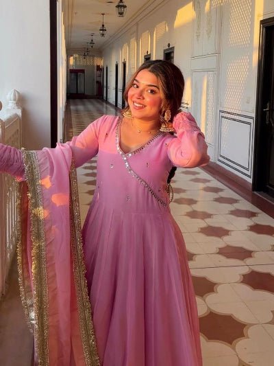 Bubble Pink Organza Embroidery Anarkali Suit - BONYHUBSALWAR KAMEEZ