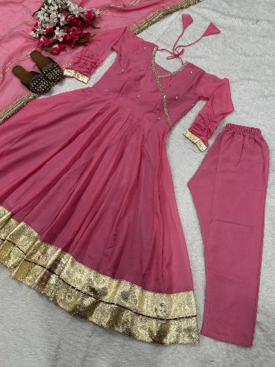 Bubble Pink Organza Embroidery Anarkali Suit - BONYHUBSALWAR KAMEEZ