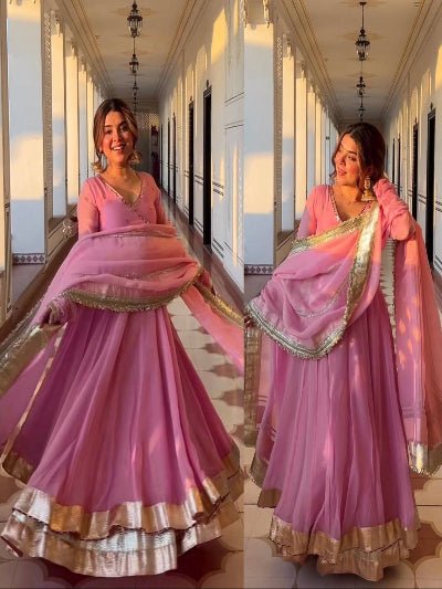 Bubble Pink Organza Embroidery Anarkali Suit - BONYHUBSALWAR KAMEEZ