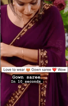 Burgandy 10 Second Saree Gown Readymade Sari UK Net Day - BONYHUBSAREE