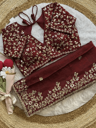 Burgandy Designer Sari Free Stitched Blouse Readytowear - BONYHUBSAREE