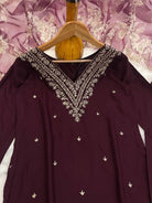 Burgandy Embroidered Salwar Suit With Organza Dupatta - BONYHUBSALWAR KAMEEZ