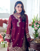 Burgandy French Crepe Embroidered Palazzo Suit Set - BONYHUBSALWAR KAMEEZ
