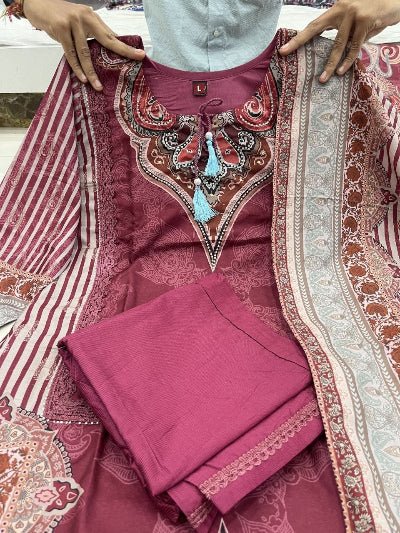 Burgandy Soft Muslin Suit Set with Dupatta - BONYHUBSALWAR KAMEEZ