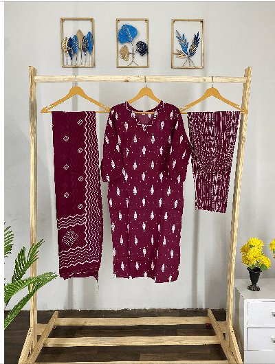 Burgandy Straight Cotton Salwar suit - BONYHUBSALWAR KAMEEZ