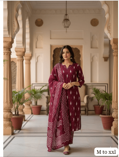 Burgandy Straight Cotton Salwar suit - BONYHUBSALWAR KAMEEZ
