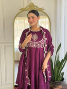 Burgandy Vichitra Silk Exquisite Anarkali Suit Set - BONYHUBSALWAR KAMEEZ