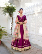 Burgandy Vichitra Silk Lehenga Set With Paithani Dupatta - BONYHUBSALWAR KAMEEZ
