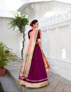 Burgandy Vichitra Silk Lehenga Set With Paithani Dupatta - BONYHUBSALWAR KAMEEZ