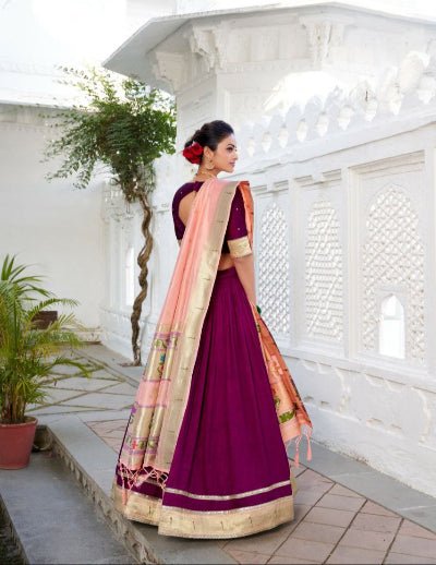 Burgandy Vichitra Silk Lehenga Set With Paithani Dupatta - BONYHUBSALWAR KAMEEZ