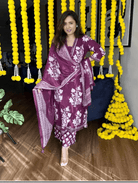 Burgandy White Cotton Salwar Suit Set - BONYHUBSALWAR KAMEEZ
