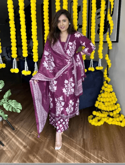 Burgandy White Cotton Salwar Suit Set - BONYHUBSALWAR KAMEEZ