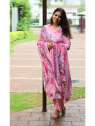 Candy Pink Hand Work Printed Salwar Suit (Set of 3) - BONYHUBSALWAR KAMEEZ
