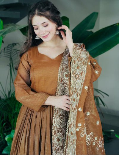 Caramel Gold Anarkali Sharara Suit Set - BONYHUBSALWAR KAMEEZ