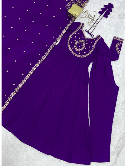 Chanderi Silk Anarkali Gown with Dupatta (2 Pcs) - BONYHUBSALWAR KAMEEZ