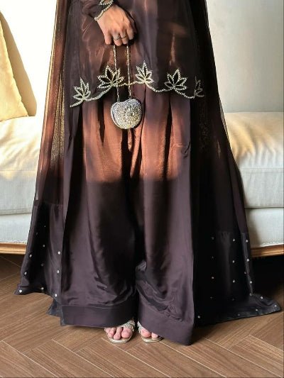 Chocolate Brown Embroidered Farshi Suit UK Next Day - BONYHUBSALWAR KAMEEZ