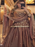Chocolate Brown Gold Silk Kurti Skirt With Dupatta - BONYHUBSALWAR KAMEEZ