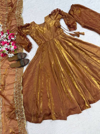 Copper Gold Full Sleeves Anarkali Suit - BONYHUBSALWAR KAMEEZ