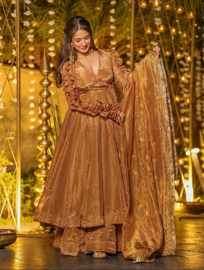 Copper Gold Full Sleeves Anarkali Suit - BONYHUBSALWAR KAMEEZ