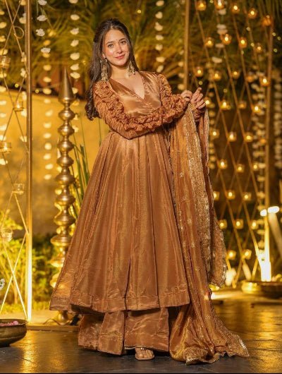 Copper Gold Full Sleeves Anarkali Suit - BONYHUBSALWAR KAMEEZ