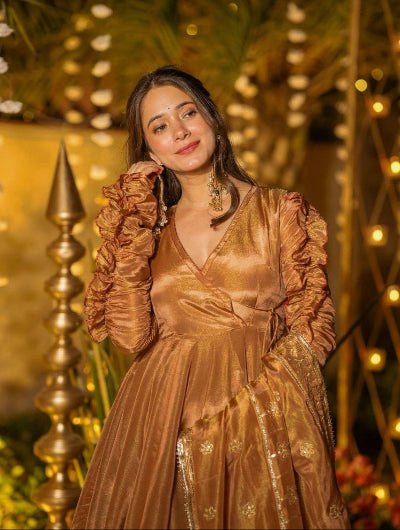 Copper Gold Full Sleeves Anarkali Suit - BONYHUBSALWAR KAMEEZ