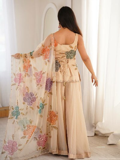 Cream Beige Organza Silk Palazzo Suit for Women UK - BONYHUBSALWAR KAMEEZ