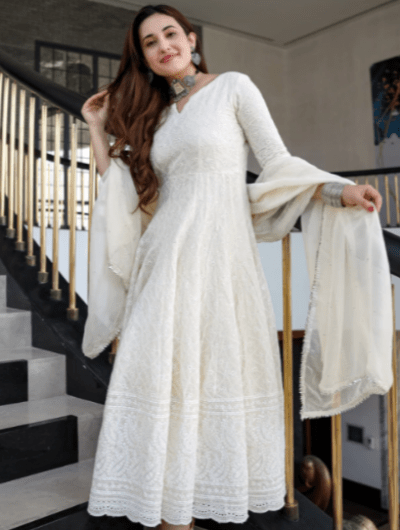 Cream chikankari Cotton Long Kurti 1Pc UK Next Day - BONYHUBSALWAR KAMEEZ