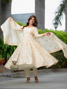 Cream Designer Anarkali Suit Set in Pure Chinon Silk - BONYHUBSALWAR KAMEEZ