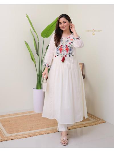 Cream Designer Kurti and Pant (Set of 2) - BONYHUBSALWAR KAMEEZ