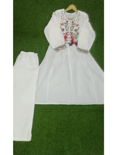 Cream Designer Kurti and Pant (Set of 2) - BONYHUBSALWAR KAMEEZ