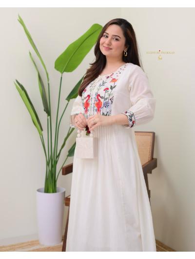 Cream Designer Kurti and Pant (Set of 2) - BONYHUBSALWAR KAMEEZ