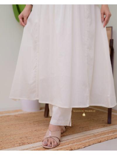 Cream Designer Kurti and Pant (Set of 2) - BONYHUBSALWAR KAMEEZ