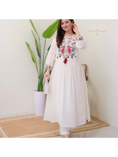 Cream Designer Kurti and Pant (Set of 2) - BONYHUBSALWAR KAMEEZ