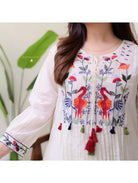 Cream Designer Kurti and Pant (Set of 2) - BONYHUBSALWAR KAMEEZ