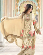 Cream Digital Print Mirror Stone Work Sharara Palazzo Suit Set - BONYHUBSALWAR KAMEEZ