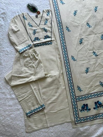 Cream Pure Khadi Cotton Salwar Suit Women - BONYHUBSALWAR KAMEEZ