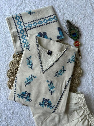 Cream Pure Khadi Cotton Salwar Suit Women - BONYHUBSALWAR KAMEEZ