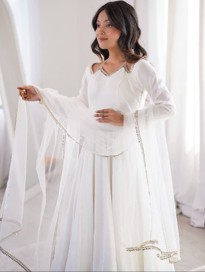 Cream Roman Silk Chanderi Anarkali Suit UK Next Day - BONYHUBSALWAR KAMEEZ