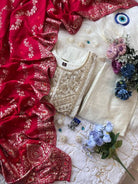 Cream Zari Work Silk Anarkali Suit Red Banarasi Dupatta UK Next Day - BONYHUBSALWAR KAMEEZ