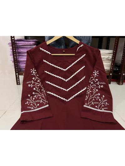 Crimson Red Cotton Co - ord Set with Kurta Pant (Set of 2) - BONYHUBSALWAR KAMEEZ