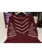 Crimson Red Cotton Co - ord Set with Kurta Pant (Set of 2) - BONYHUBSALWAR KAMEEZ