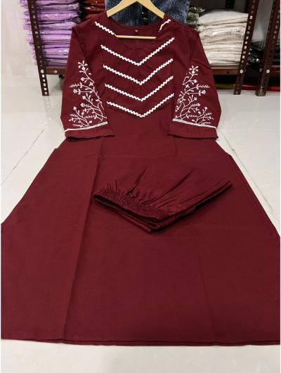 Crimson Red Cotton Co - ord Set with Kurta Pant (Set of 2) - BONYHUBSALWAR KAMEEZ