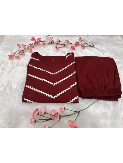 Crimson Red Cotton Co - ord Set with Kurta Pant (Set of 2) - BONYHUBSALWAR KAMEEZ