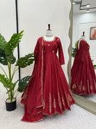 Crimson Red Elegant Anarkali Suit Set - BONYHUBSALWAR KAMEEZ